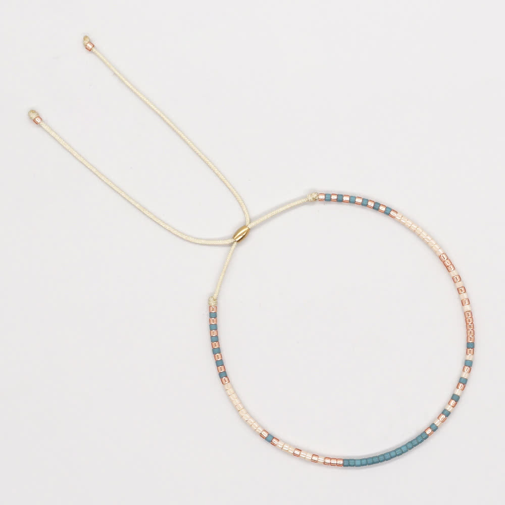 Olivenorma Colorful Rice Beads Beige Drawstring Bracelet - Beige & Lake Blue - image 13