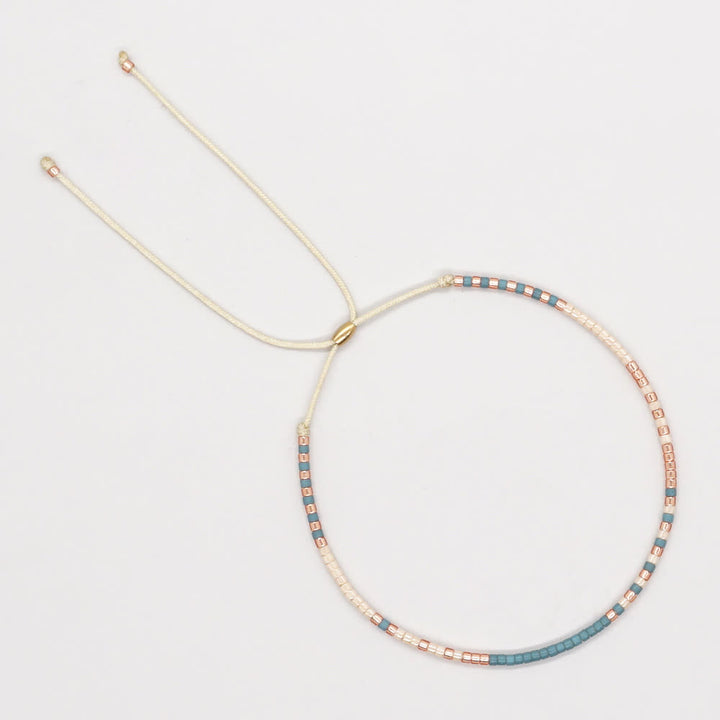 Olivenorma Colorful Rice Beads Beige Drawstring Bracelet - Beige & Lake Blue - image 13