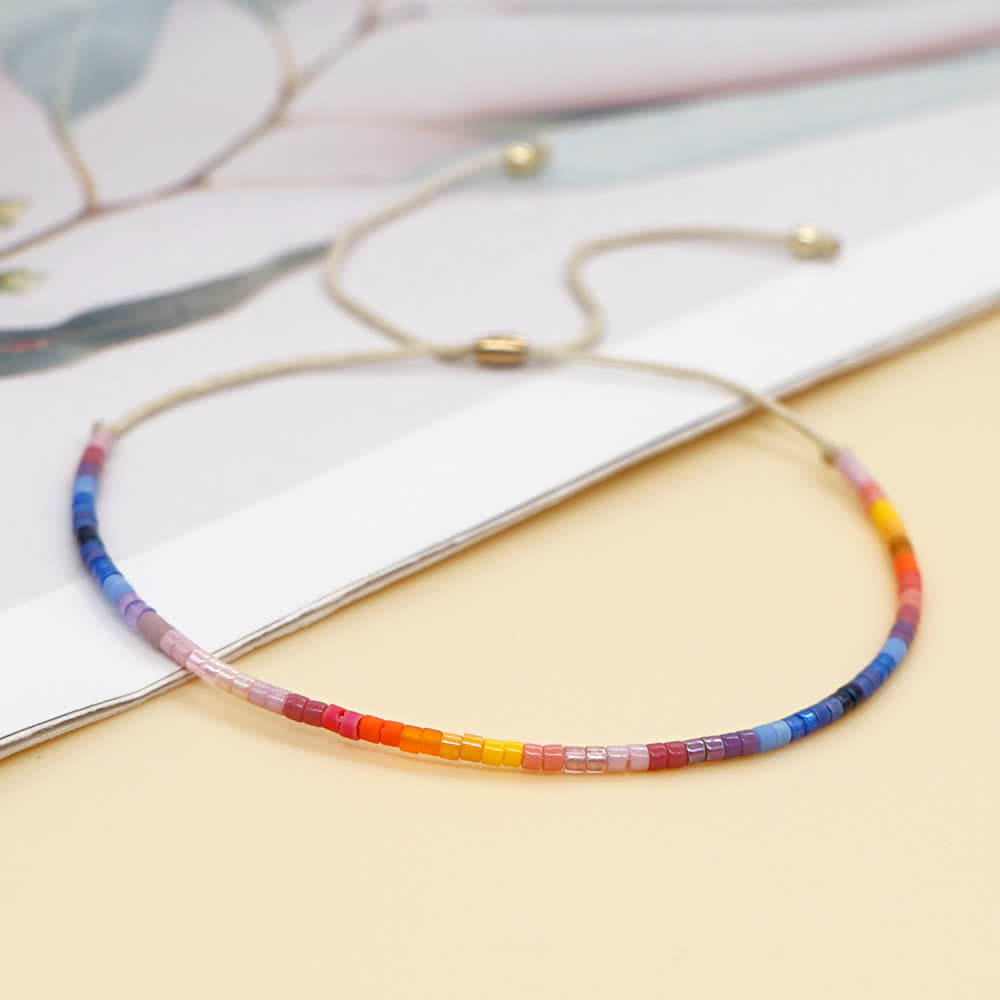 Olivenorma Colorful Rice Beads Beige Drawstring Bracelet - image 17