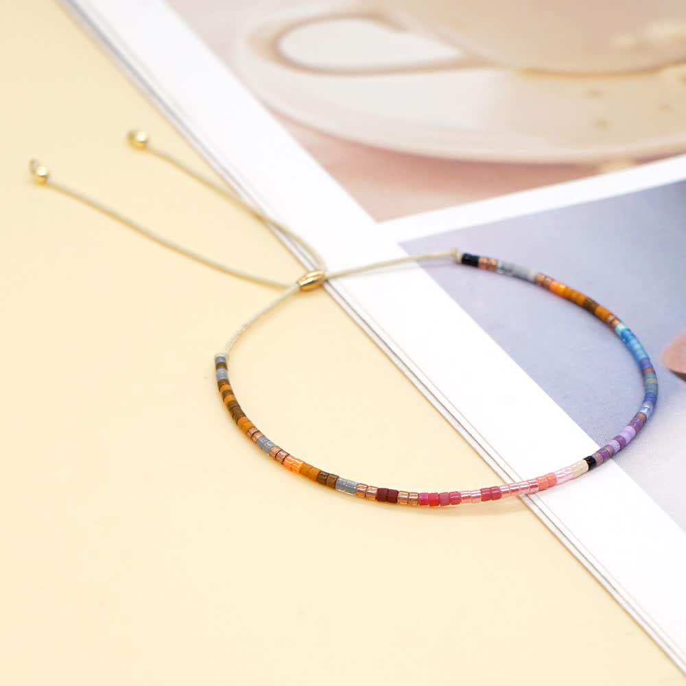 Olivenorma Colorful Rice Beads Beige Drawstring Bracelet - image 18
