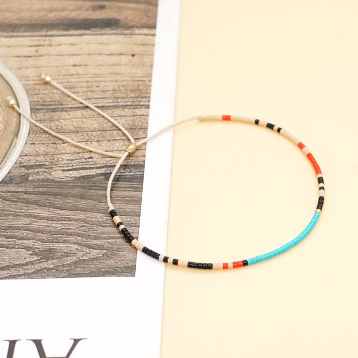 Olivenorma Colorful Rice Beads Beige Drawstring Bracelet - image 21