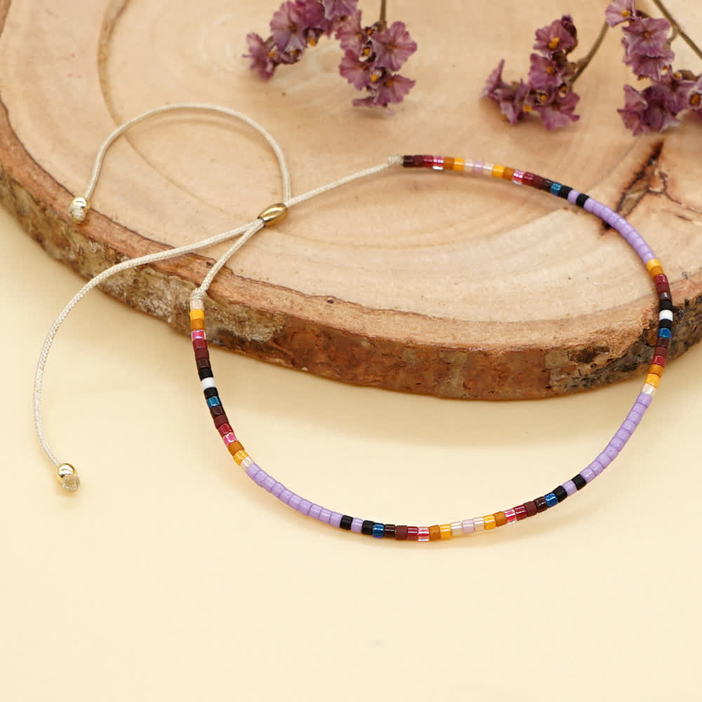 Olivenorma Colorful Rice Beads Beige Drawstring Bracelet - image 22