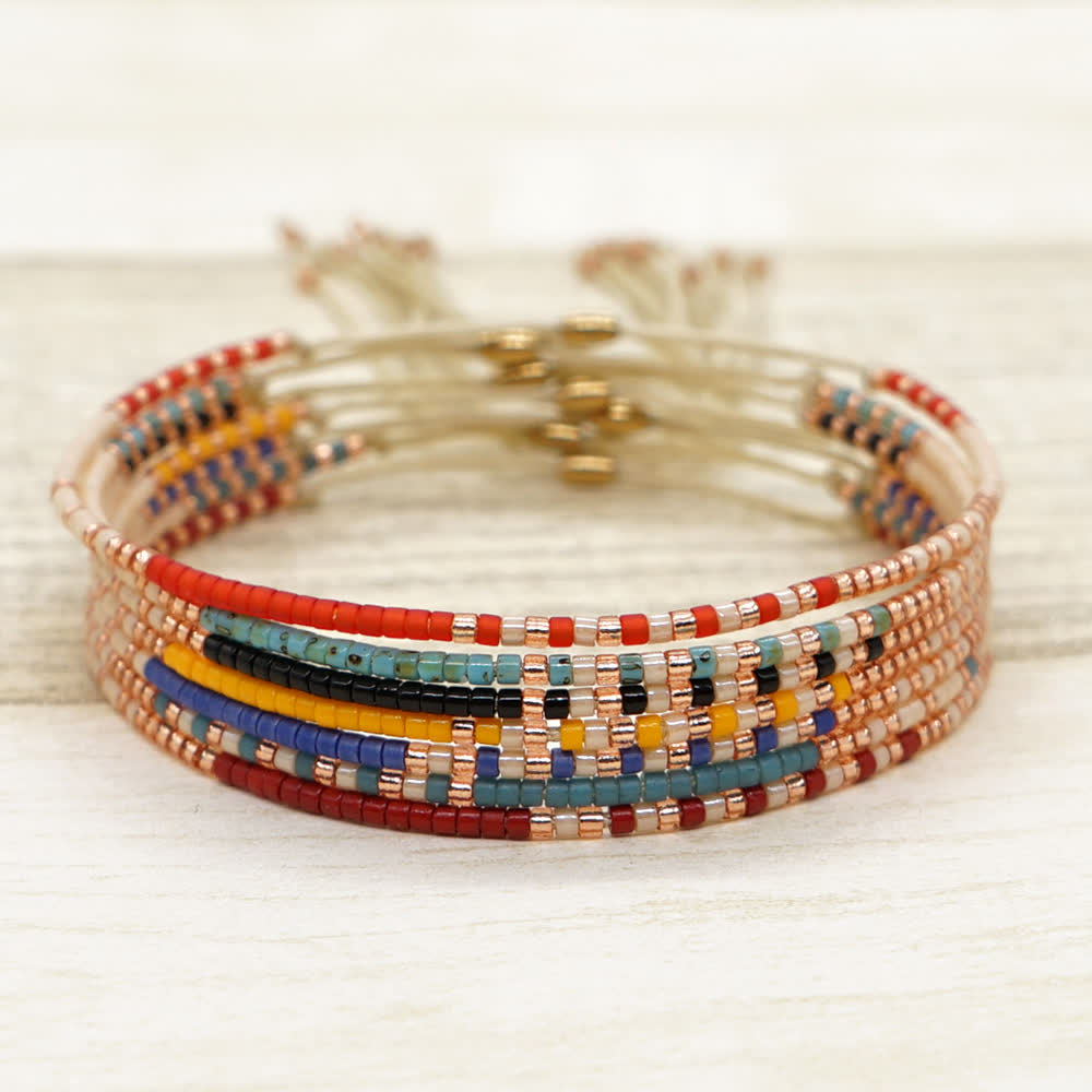 Olivenorma Colorful Rice Beads Beige Drawstring Bracelet - image 15