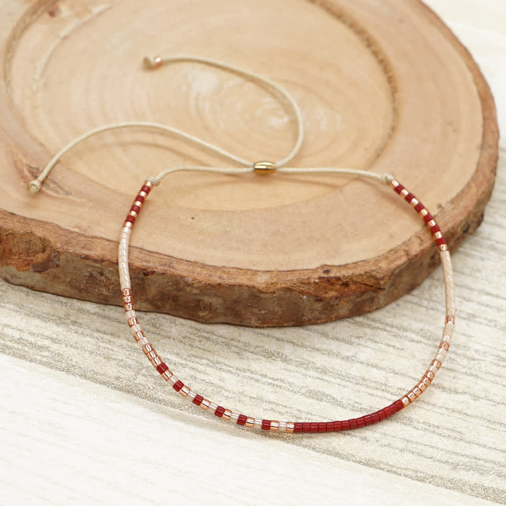 Olivenorma Colorful Rice Beads Beige Drawstring Bracelet - image 26