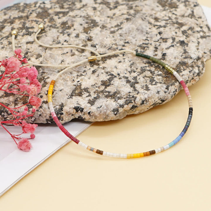 Olivenorma Colorful Rice Beads Beige Drawstring Bracelet - image 28