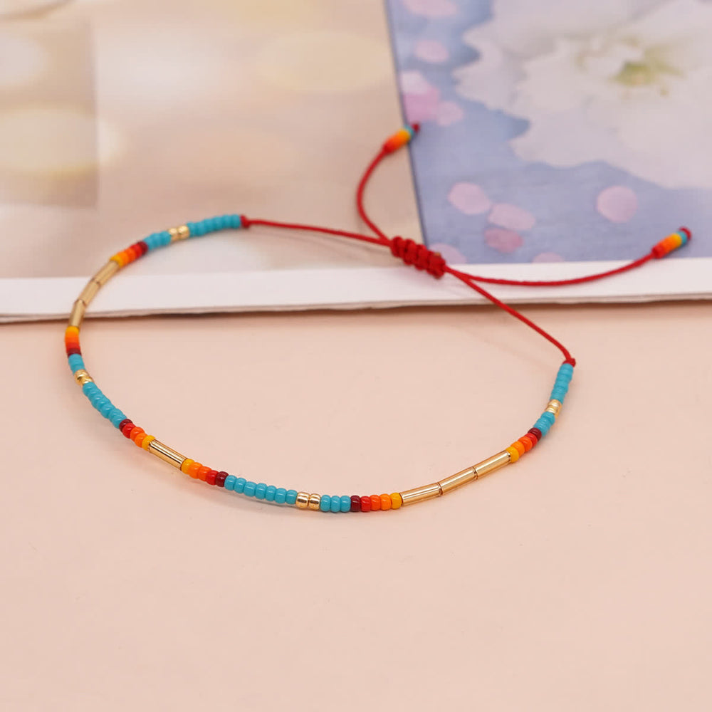 Olivenorma Colorful Roller Beads Beads Drawstring Bracelet - Blue & Orange - image 1