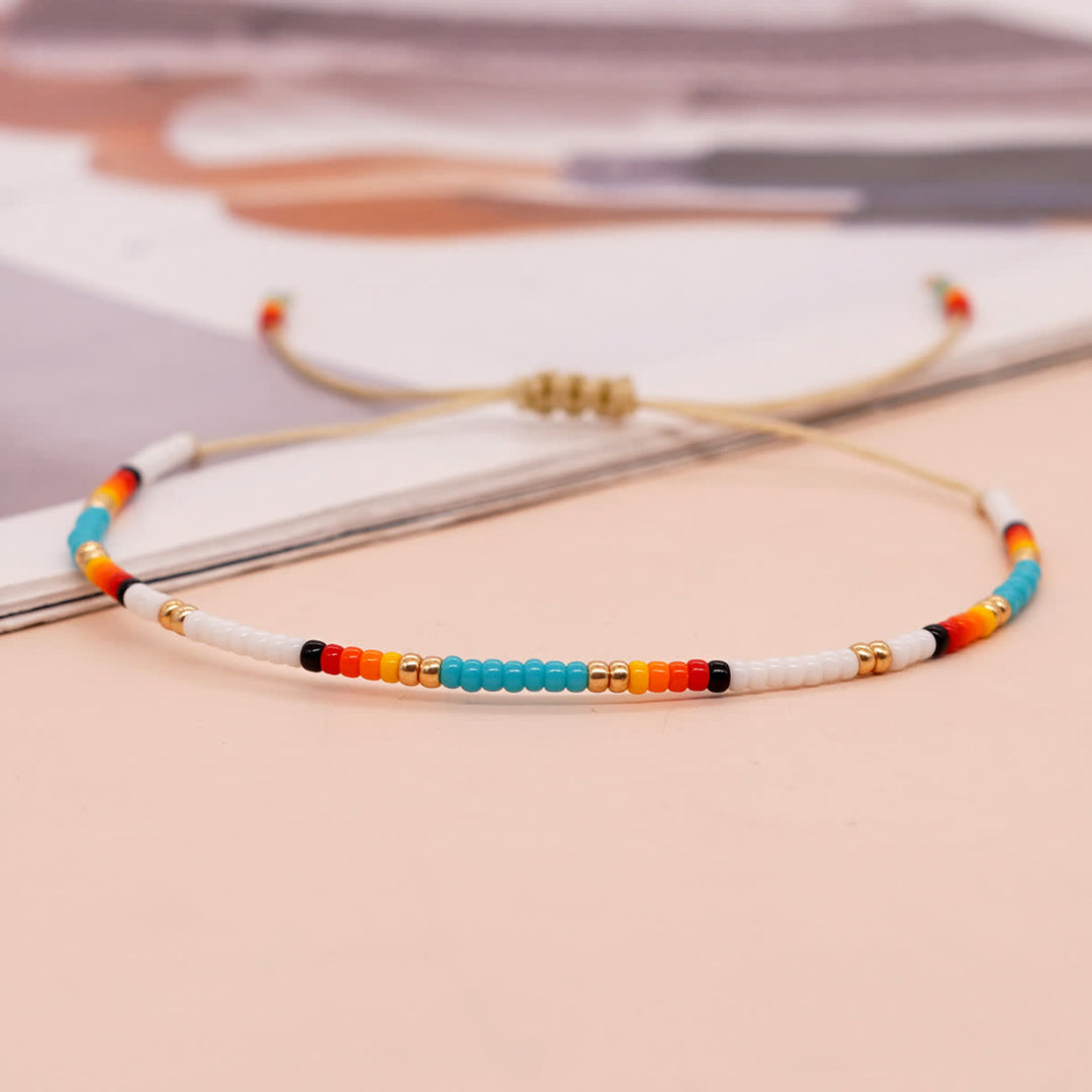 Olivenorma Colorful Roller Beads Beads Drawstring Bracelet - White & Blue - image 5