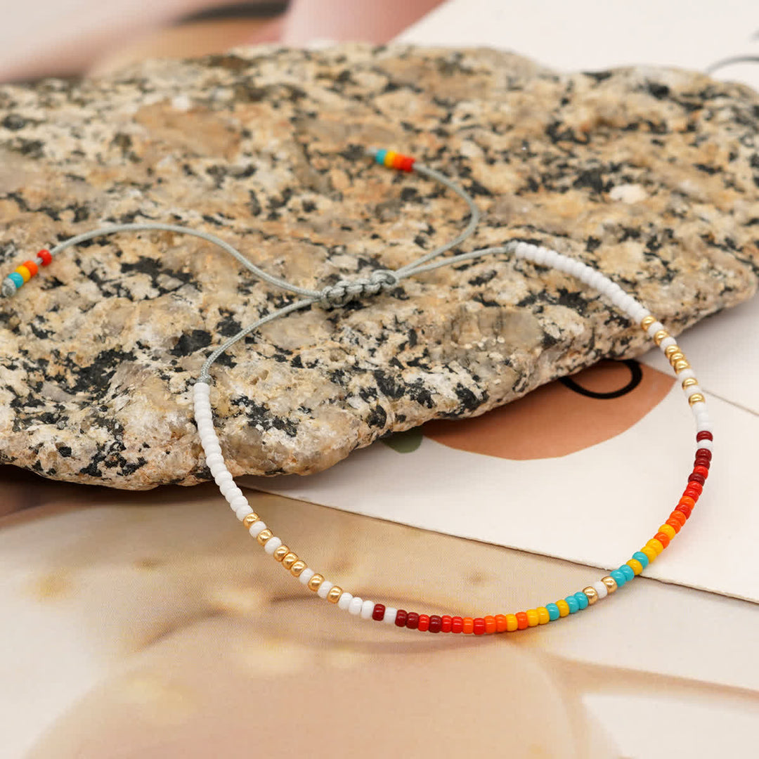 Olivenorma Colorful Roller Beads Beads Drawstring Bracelet - White & Orange - image 3