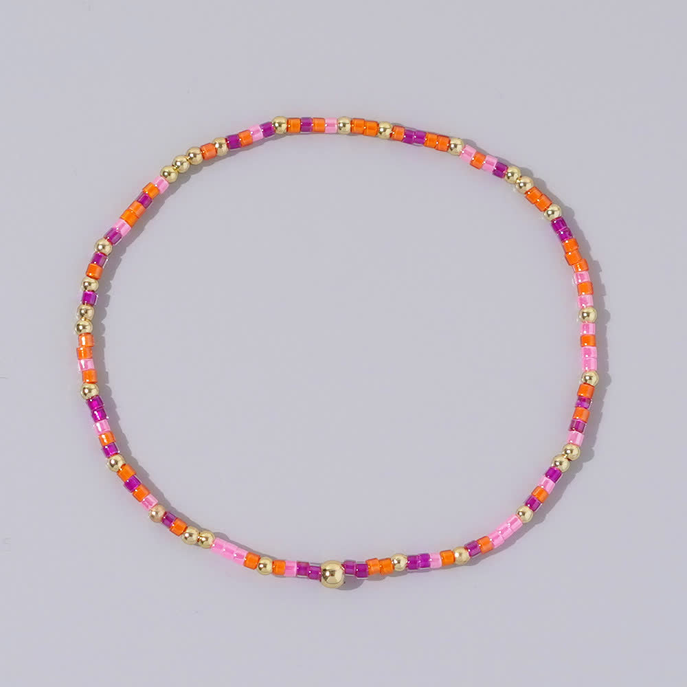 Olivenorma Colorful Rice Beads Beaded Bracelet - Purple & Orenge - image 13