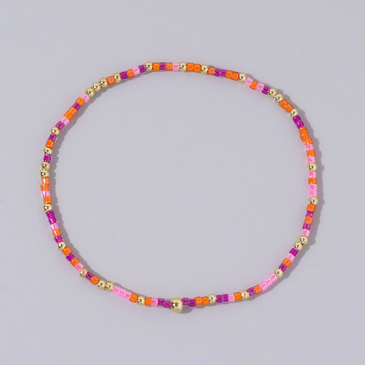 Olivenorma Colorful Rice Beads Beaded Bracelet - Purple & Orenge - image 13