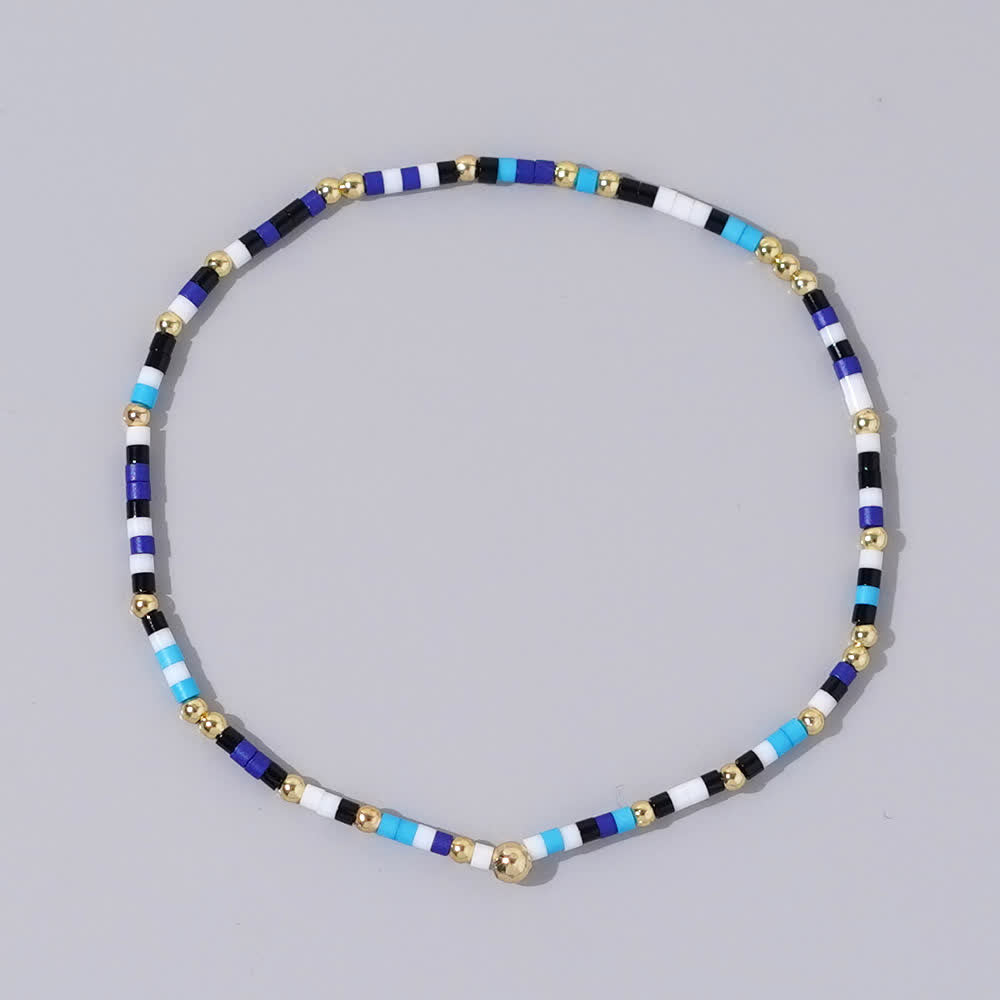 Olivenorma Colorful Rice Beads Beaded Bracelet - Blue & White & Black - image 6