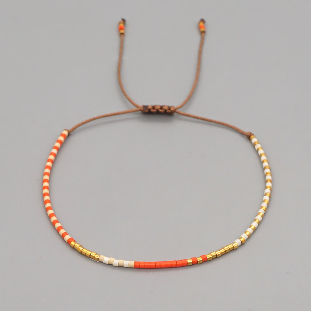 Olivenorma Colorful Rice Beads Brown Drawstring Bracelet - Beige & Orange - image 1