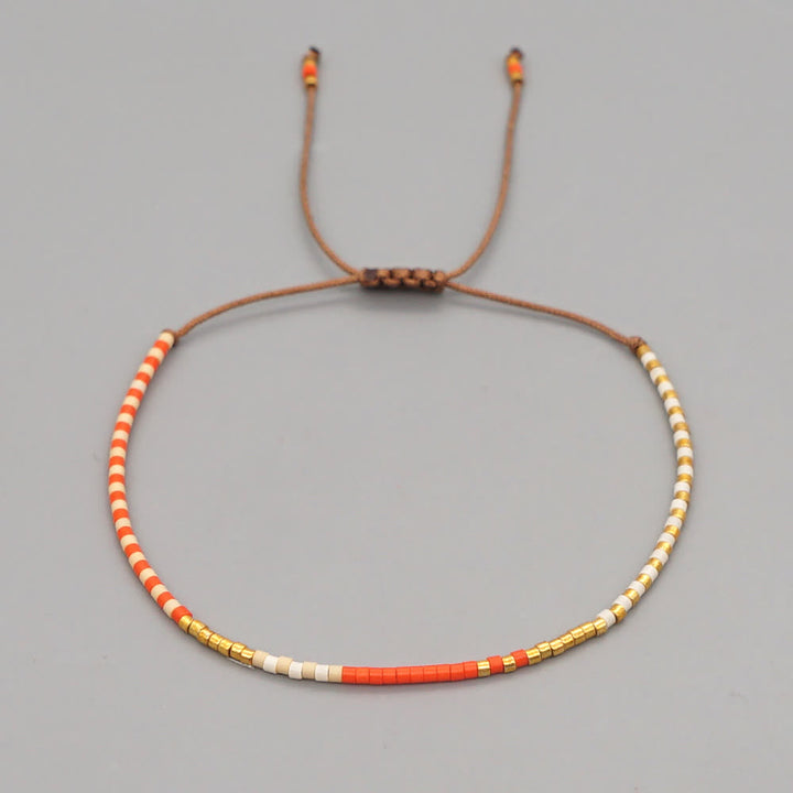 Olivenorma Colorful Rice Beads Brown Drawstring Bracelet - Beige & Orange - image 1
