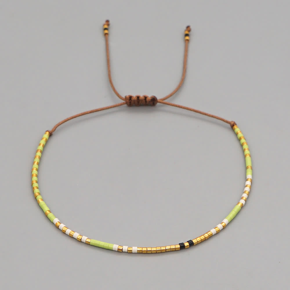 Olivenorma Colorful Rice Beads Brown Drawstring Bracelet - Green & Gold - image 5