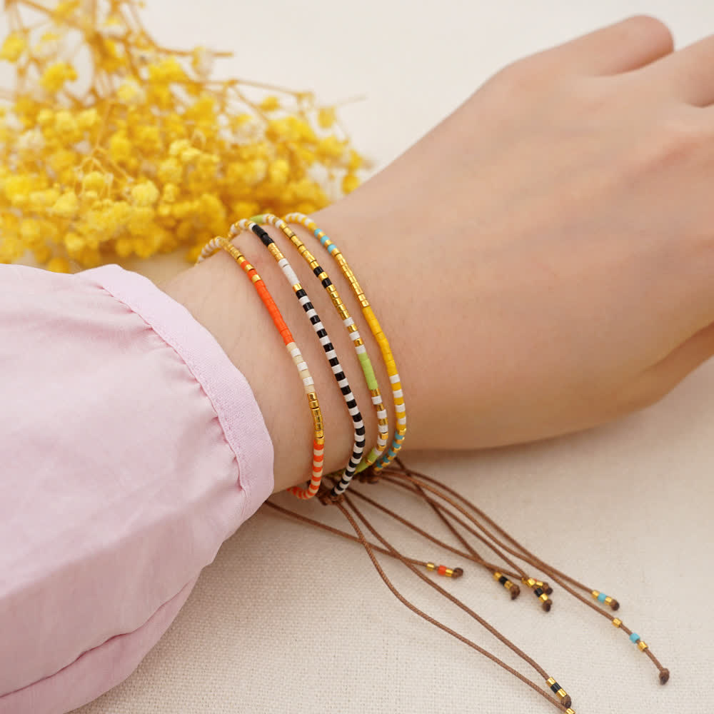 Olivenorma Colorful Rice Beads Brown Drawstring Bracelet - image 3