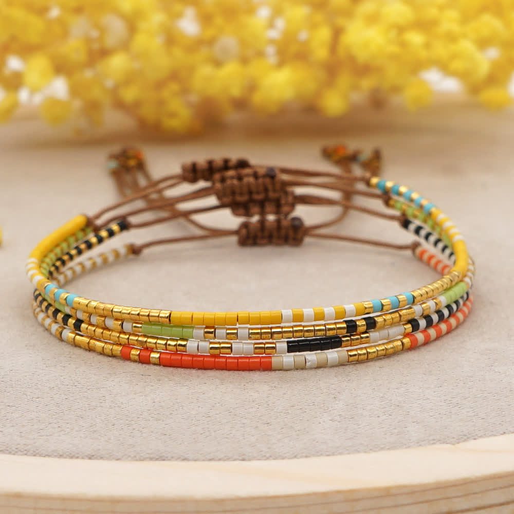 Olivenorma Colorful Rice Beads Brown Drawstring Bracelet - image 0