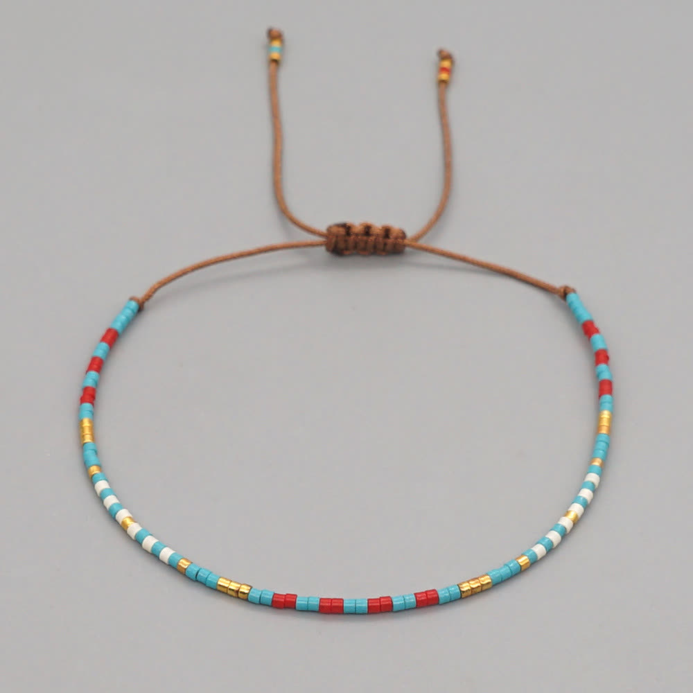 Olivenorma Colorful Rice Beads Brown Braided Bracelet - Blue - image 4