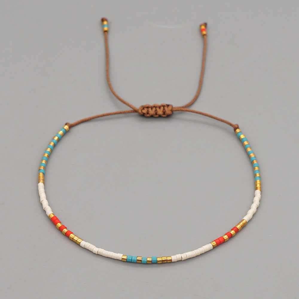 Olivenorma Colorful Rice Beads Brown Braided Bracelet - White - image 8