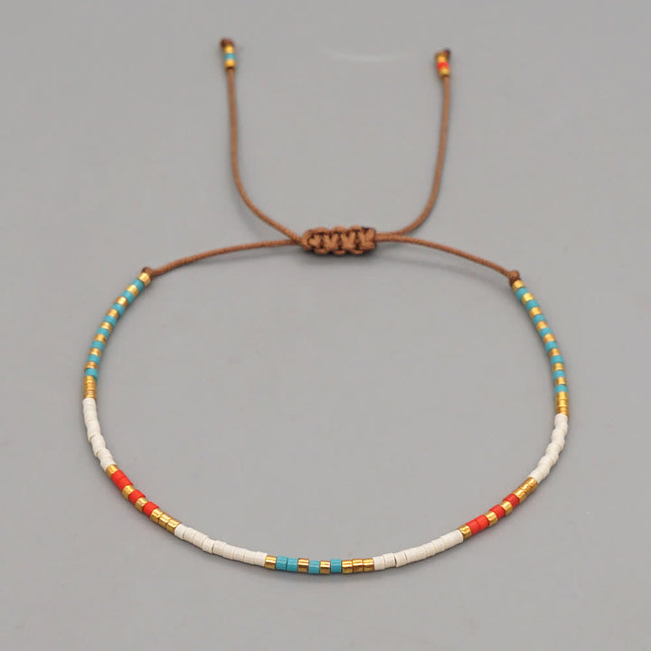 Olivenorma Colorful Rice Beads Brown Braided Bracelet - White - image 8