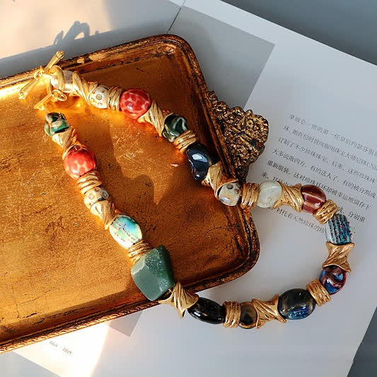Olivenorma Irregular Natural Stone Ceramic Beaded Necklace - image 1