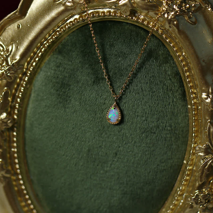 Olivenorma Natural Opal Water Drop Pendant Earrings Necklace - Necklace - image 4