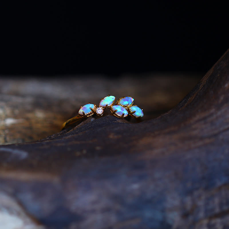 Olivenorma Blue Opal Leaf Pendant Ring Necklace - Ring US 8 - image 1