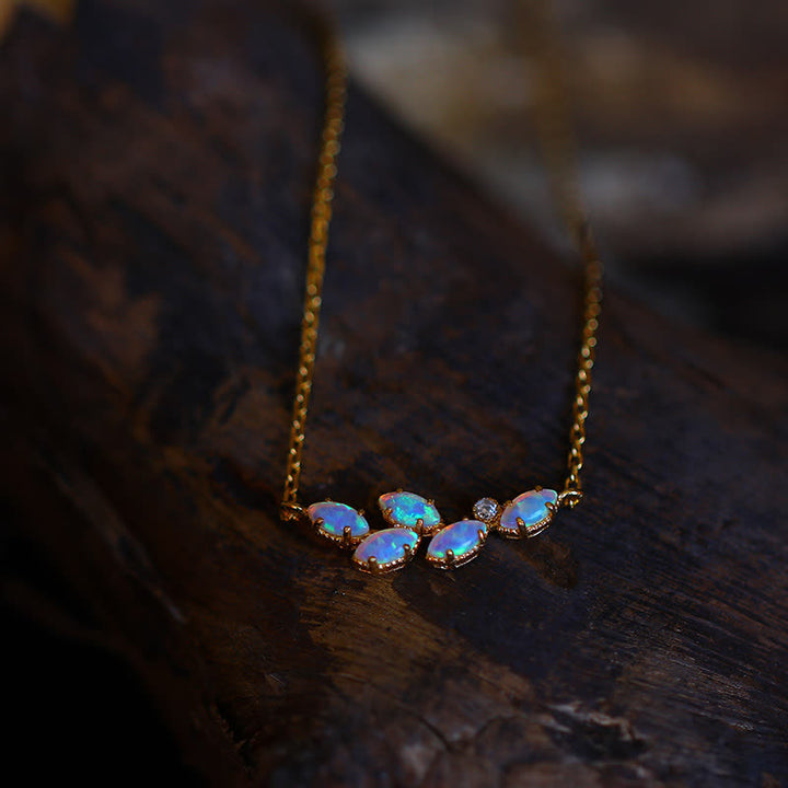 Olivenorma Blue Opal Leaf Pendant Ring Necklace - image 5