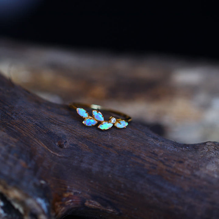Olivenorma Blue Opal Leaf Pendant Ring Necklace - image 2