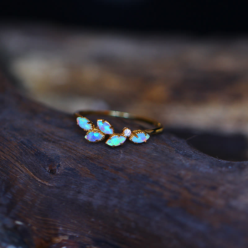 Olivenorma Blue Opal Leaf Pendant Ring Necklace - image 3