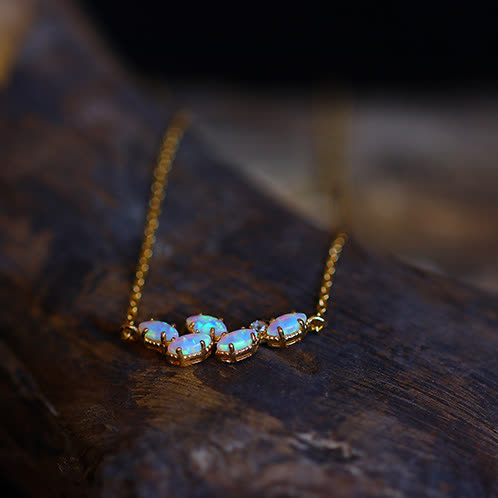 Olivenorma Blue Opal Leaf Pendant Ring Necklace - image 6