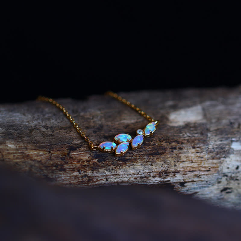 Olivenorma Blue Opal Leaf Pendant Ring Necklace - image 7