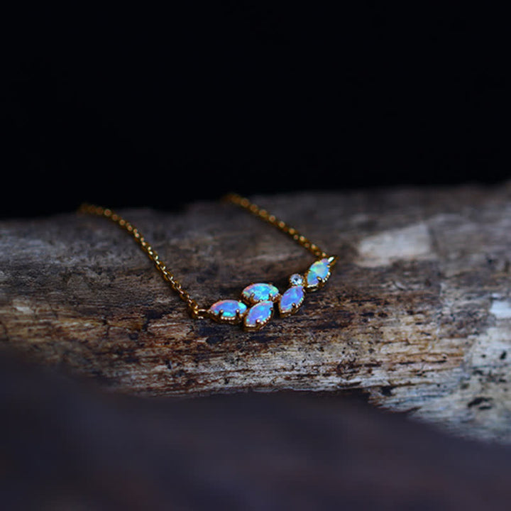 Olivenorma Blue Opal Leaf Pendant Ring Necklace - image 7