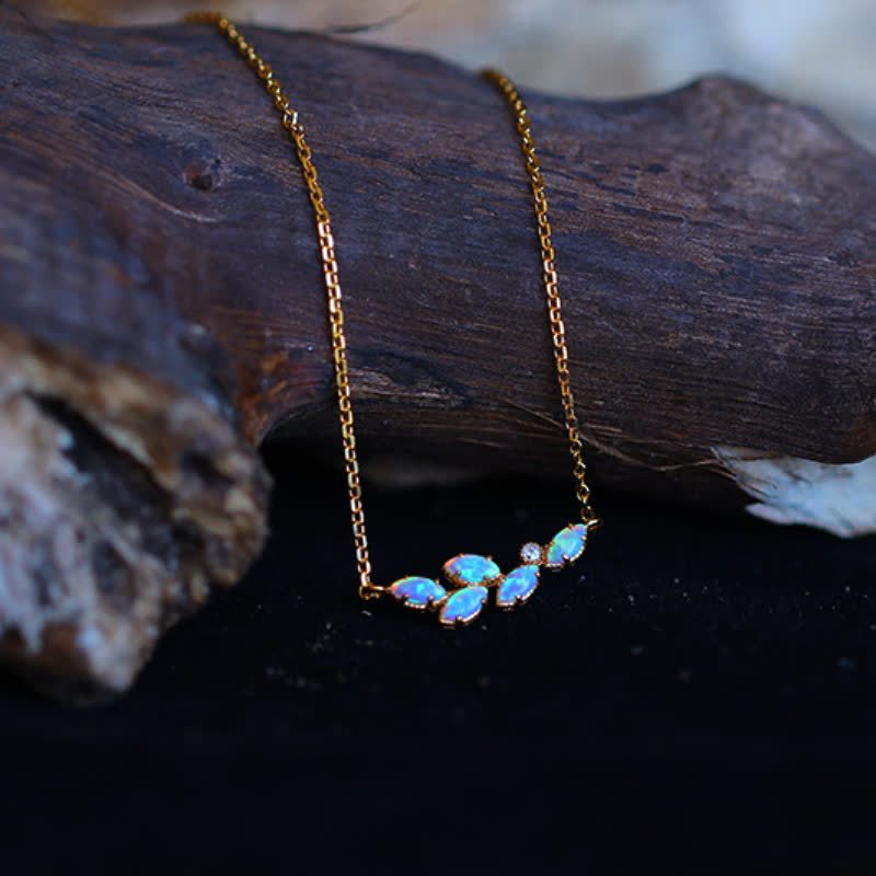 Olivenorma Blue Opal Leaf Pendant Ring Necklace - Necklace - image 4