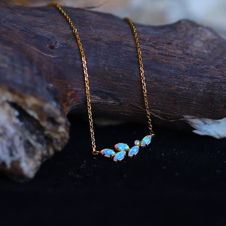 Olivenorma Blue Opal Leaf Pendant Ring Necklace - Necklace - image 4