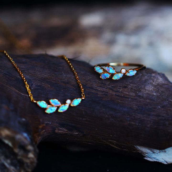 Olivenorma Blue Opal Leaf Pendant Ring Necklace - image 8
