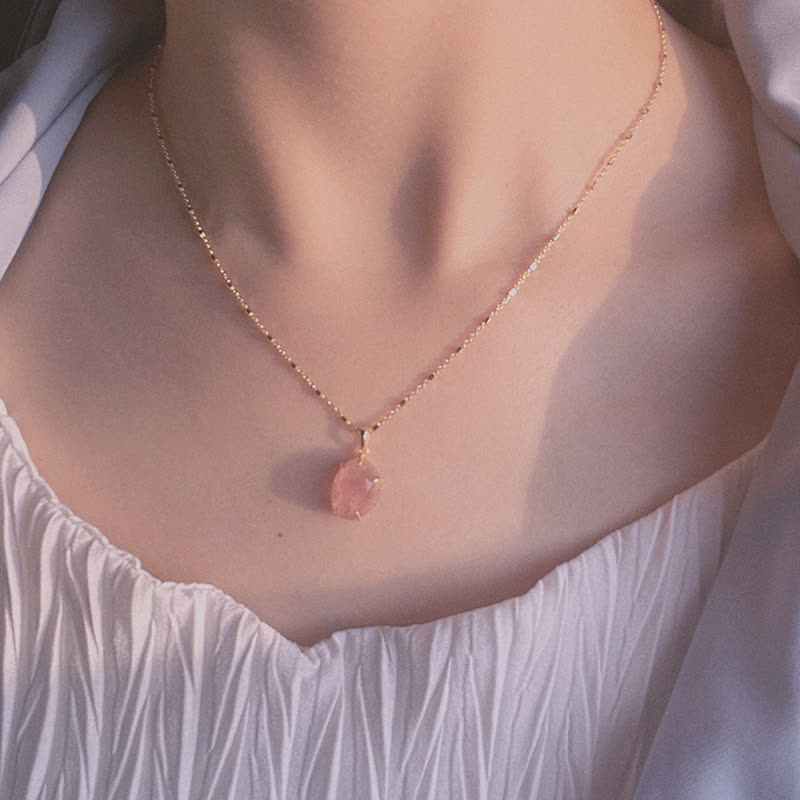 Olivenorma Sterling Silver Natural Strawberry Quartz Necklace - image 1