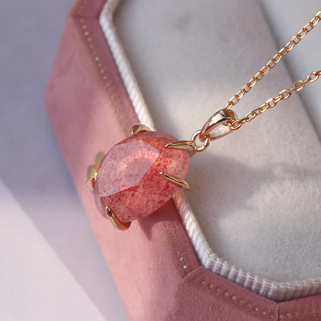 Olivenorma Sterling Silver Natural Strawberry Quartz Necklace - image 2