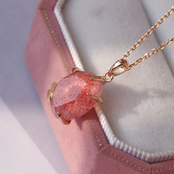 Olivenorma Sterling Silver Natural Strawberry Quartz Necklace - image 2