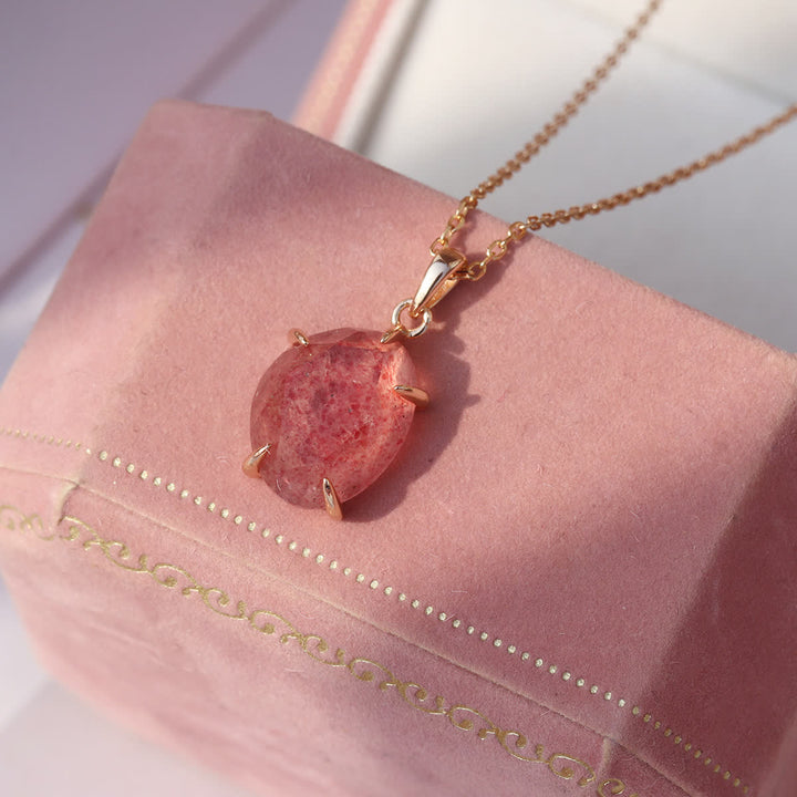 Olivenorma Sterling Silver Natural Strawberry Quartz Necklace - image 3