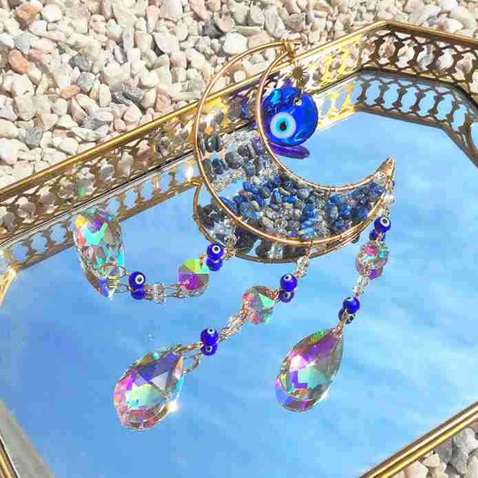 Olivenorma Natural Gem Evil Eye Proctection Suncatcher Wind Chimes - image 4