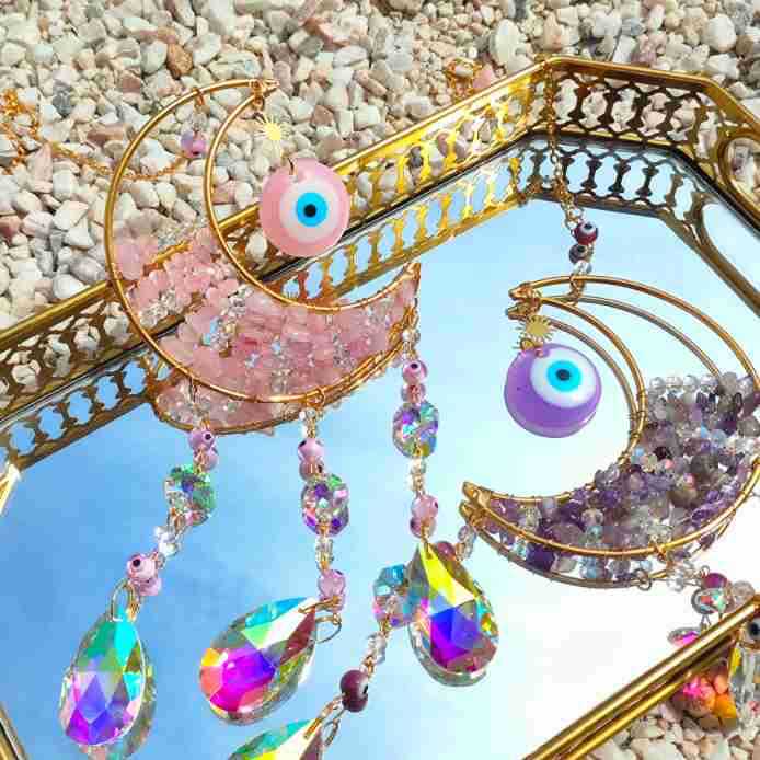 Olivenorma Natural Gem Evil Eye Proctection Suncatcher Wind Chimes - image 17