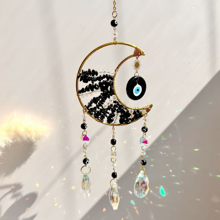 Olivenorma Natural Gem Evil Eye Proctection Suncatcher Wind Chimes - Obsidian - image 0