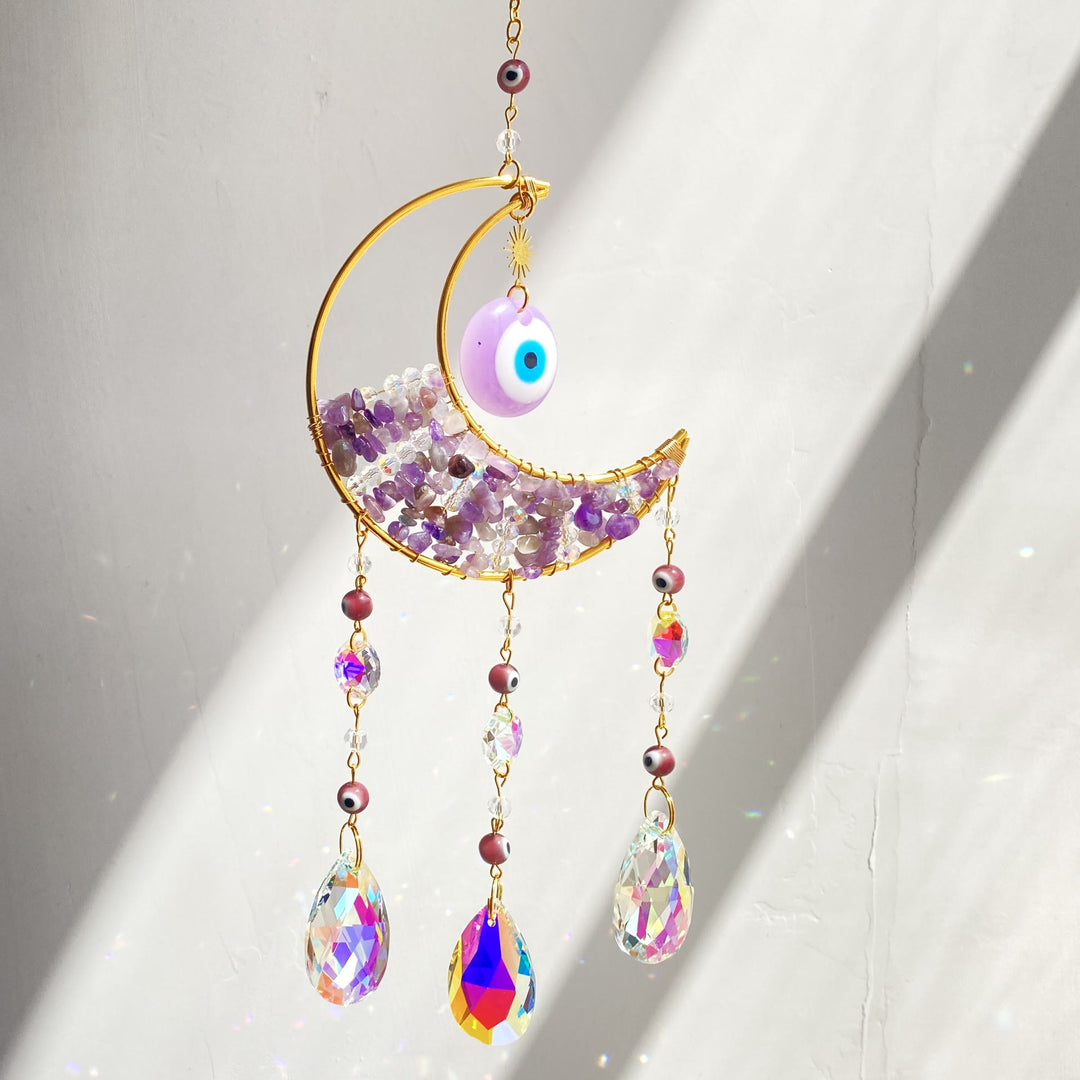 Olivenorma Natural Gem Evil Eye Proctection Suncatcher Wind Chimes - Amethyst - image 9
