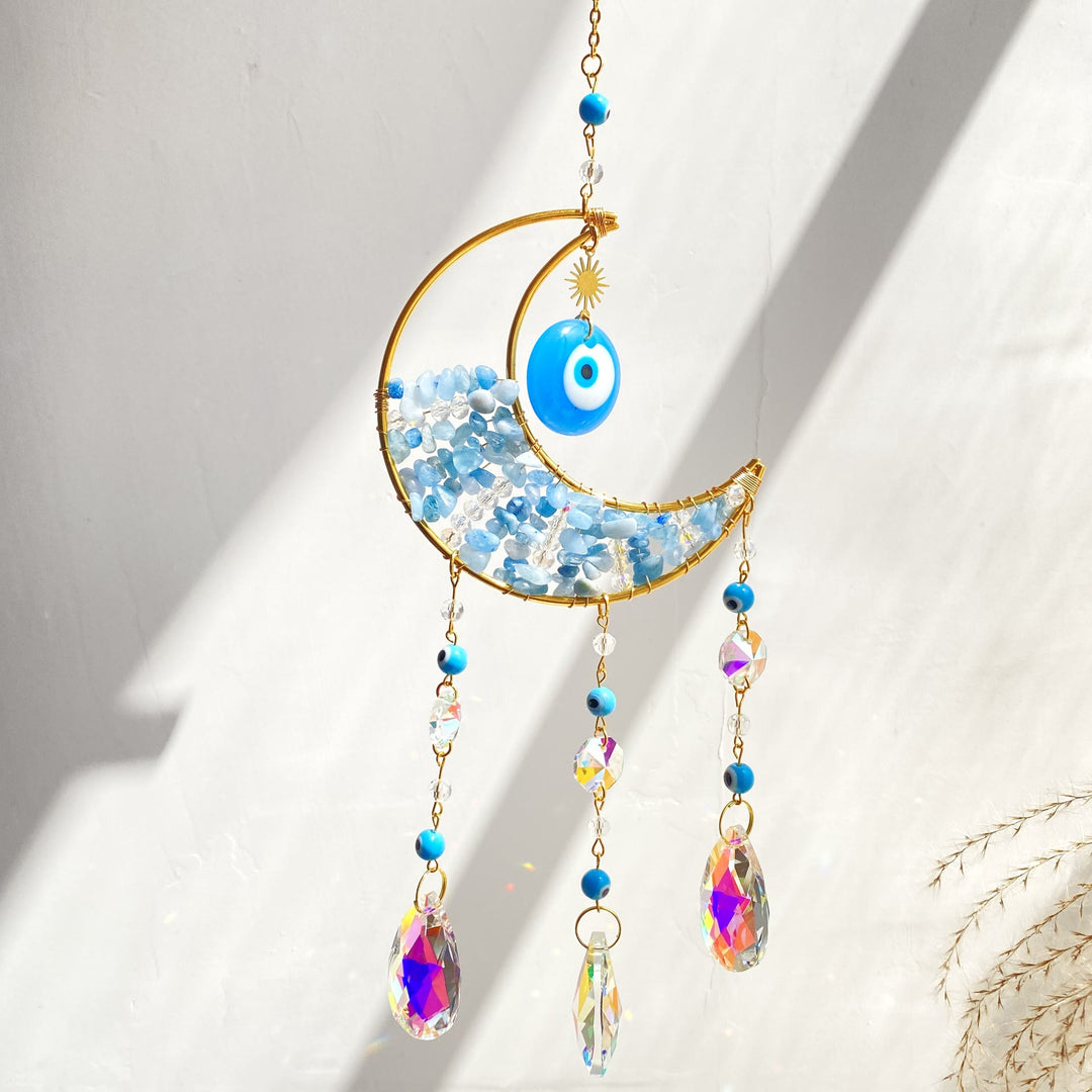 Olivenorma Natural Gem Evil Eye Proctection Suncatcher Wind Chimes - Aquamarine - image 7