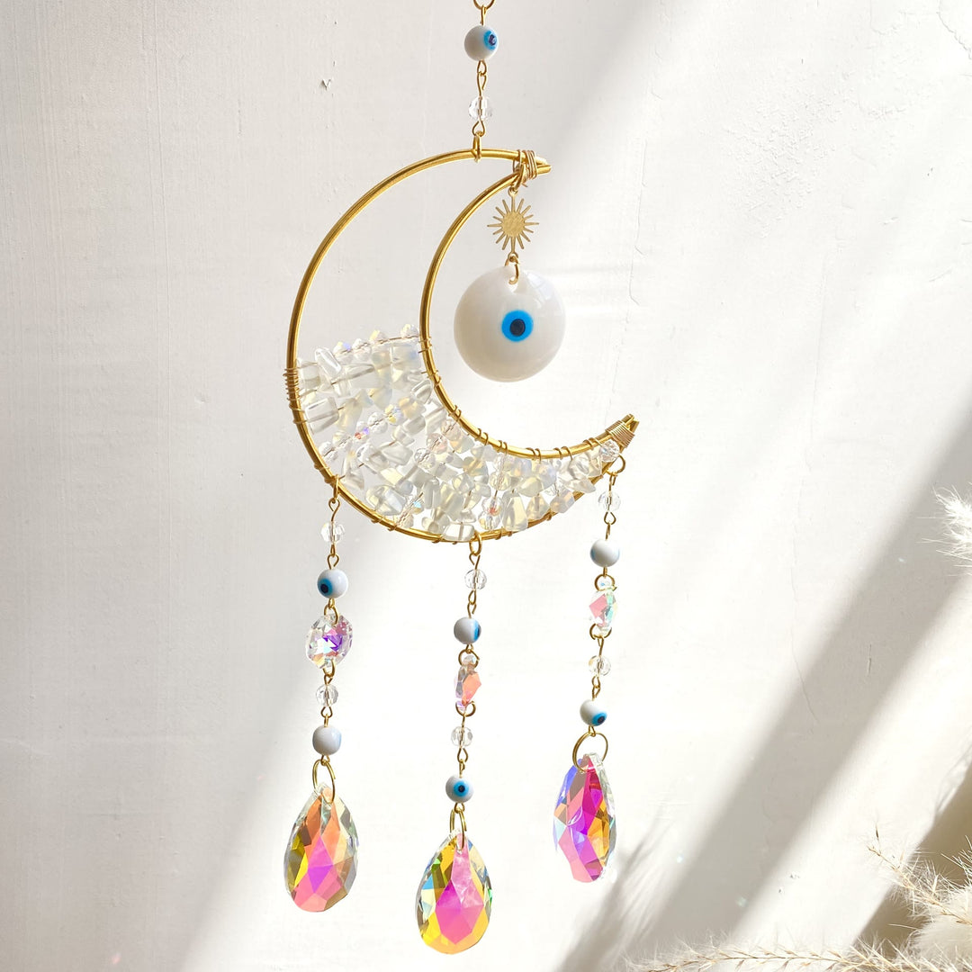 Olivenorma Natural Gem Evil Eye Proctection Suncatcher Wind Chimes - Opal - image 15