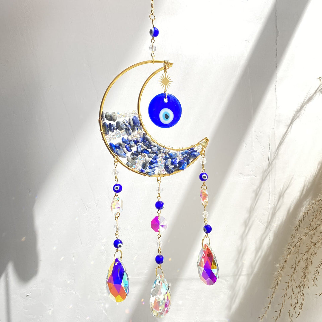 Olivenorma Natural Gem Evil Eye Proctection Suncatcher Wind Chimes - Lapis Lazuli - image 3