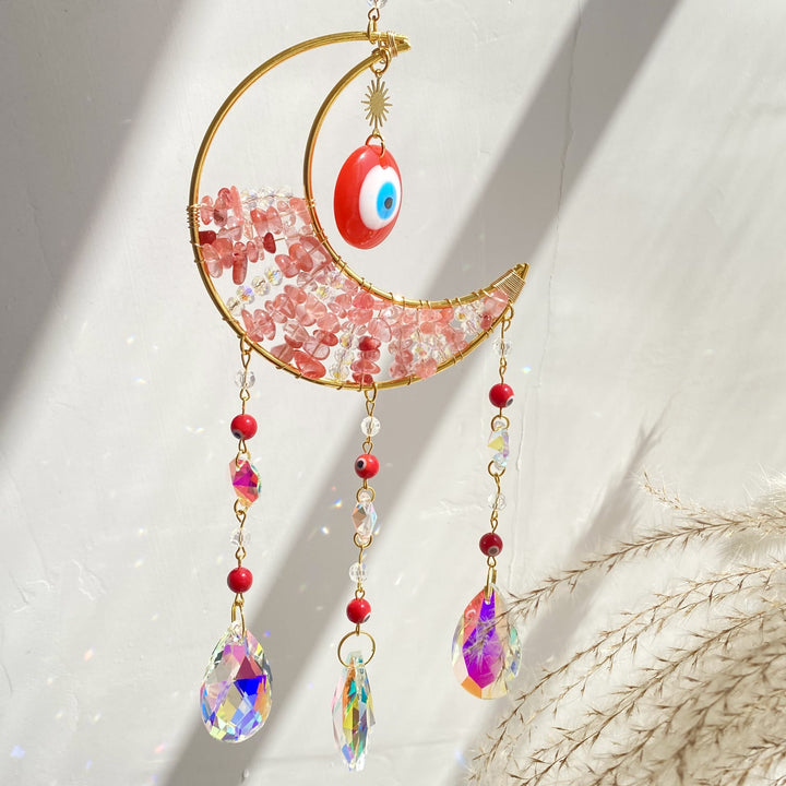 Olivenorma Natural Gem Evil Eye Proctection Suncatcher Wind Chimes - Ruby Quartz - image 13