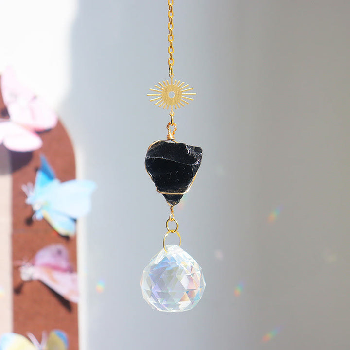 Olivenorma Healing Raw Stone Sun Catcher Hanging Ornament - Obsidian - image 9
