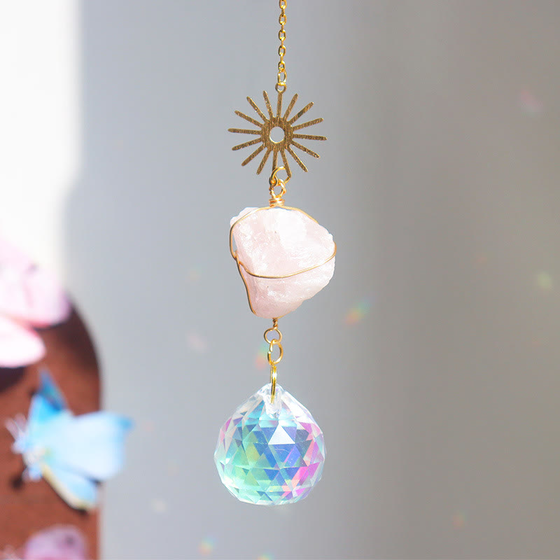 Olivenorma Healing Raw Stone Sun Catcher Hanging Ornament - Rose Quartz - image 4