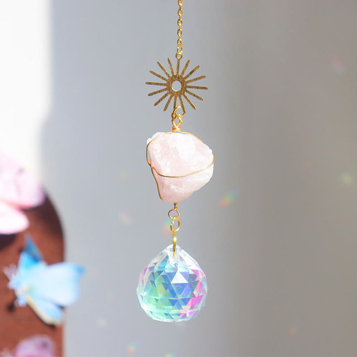 Olivenorma Healing Raw Stone Sun Catcher Hanging Ornament - Rose Quartz - image 4